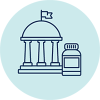 Icon Depicting a Government Building & a Pill Bottle