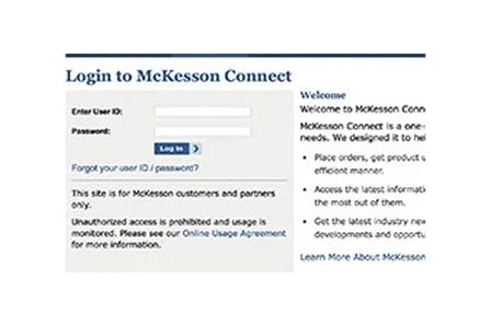 Log in to McKesson Connect screen