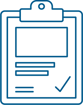 Icon of a clipboard with a checklist and a checkmark.
