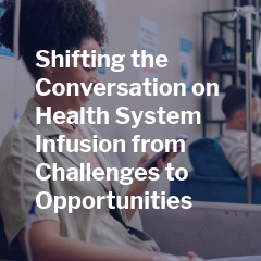 Person in a waiting area looks at phone with text overlay about health system infusion.