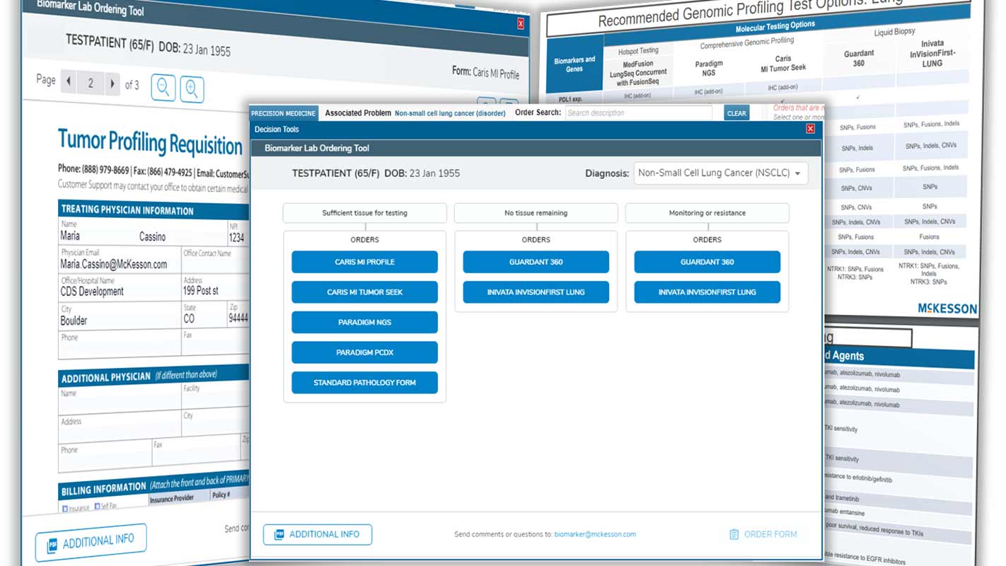 Biomarker lab ordering tool interface for a patient with non-small cell lung cancer.