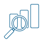 A magnifying glass over a bar chart.