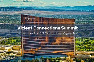 Vizient Connections Summit, September 15–18, 2025, with Wynn hotel in Las Vegas in the background.
