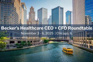 Becker's CEO + CFO Roundtable, Nov 3–6, 2025, with Chicago skyline, river, and yellow boat.