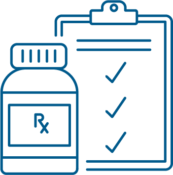 Icon of a prescription bottle and a checklist clipboard.